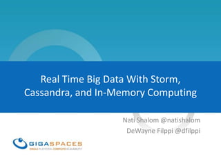 Real Time Big Data With Storm,
Cassandra, and In-Memory Computing
Nati Shalom @natishalom
DeWayne Filppi @dfilppi
 