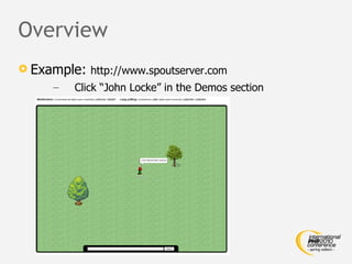 Overview Example:  http://www.spoutserver.com Click “John Locke” in the Demos section 