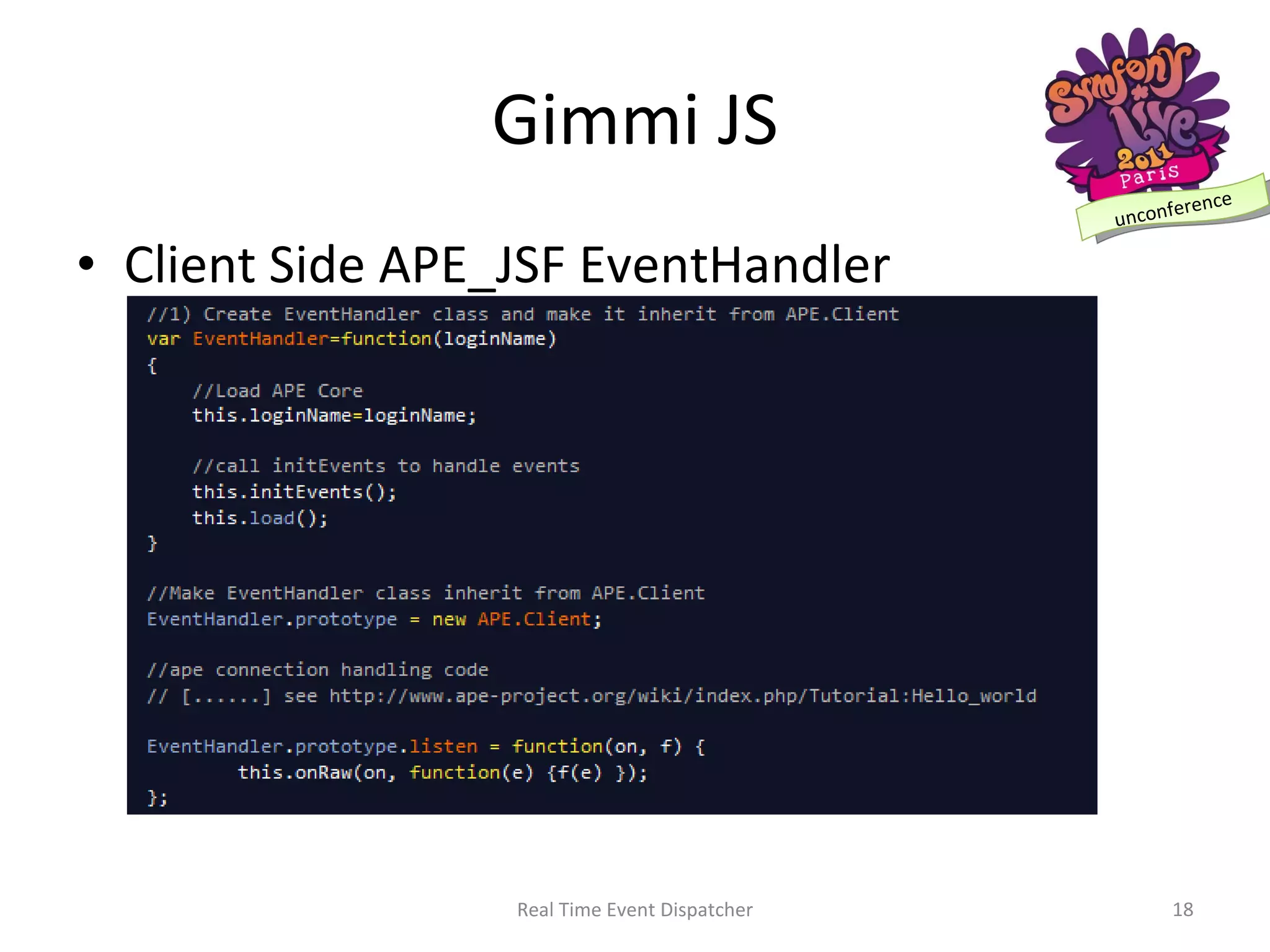 Gimmi JS Client Side APE_JSF EventHandler Real Time Event Dispatcher 