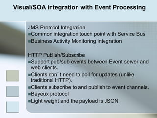 JMS Protocol Integration
n Common integration touch point with Service Bus
n Business Activity Monitoring integration
HT...