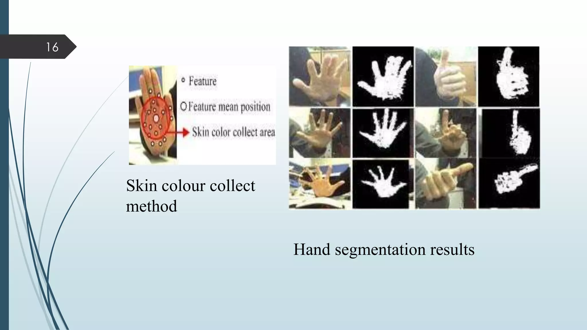 Skin colour collect
method
Hand segmentation results
16
 