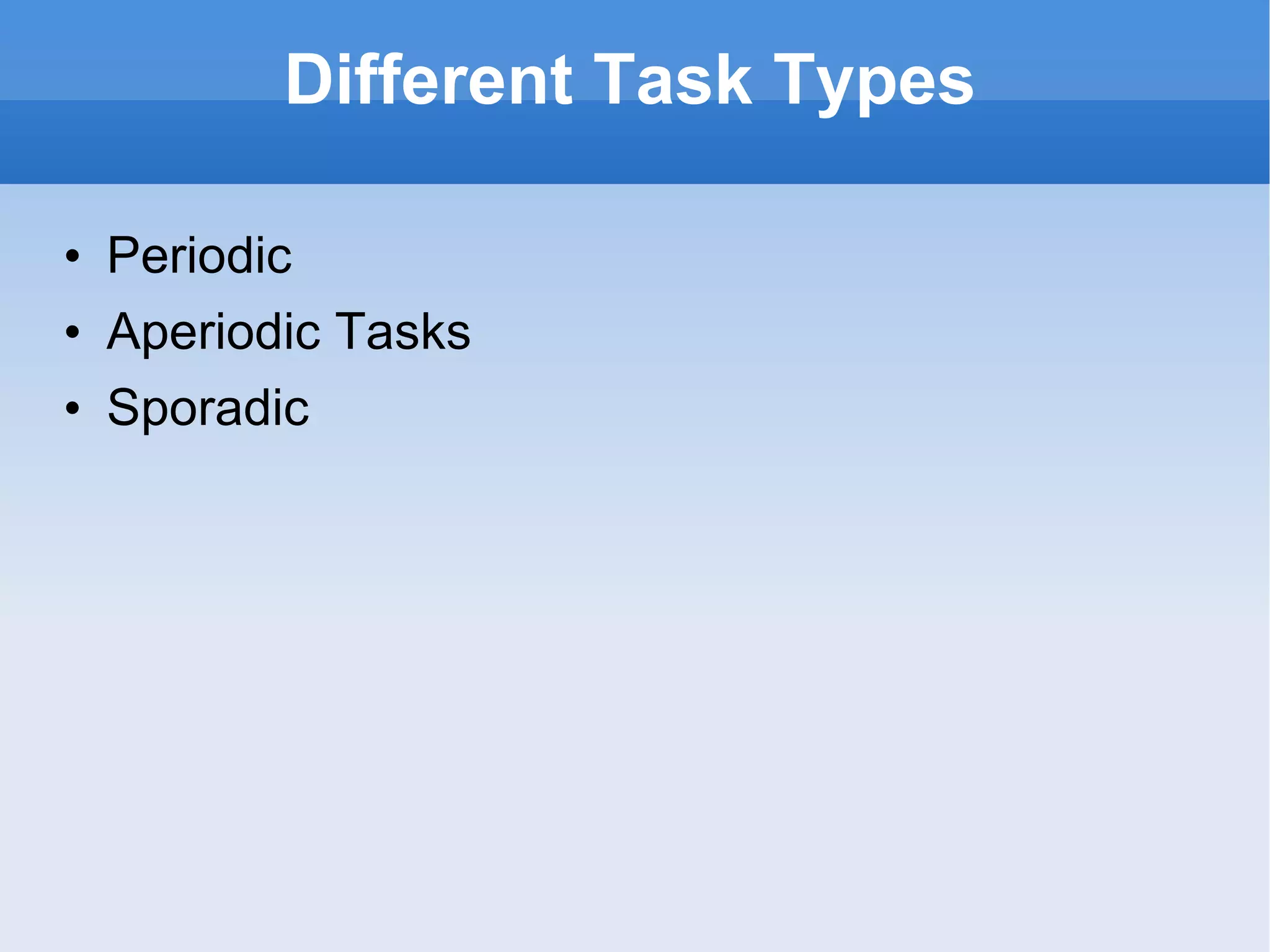 Different Task Types Periodic Aperiodic Tasks Sporadic 