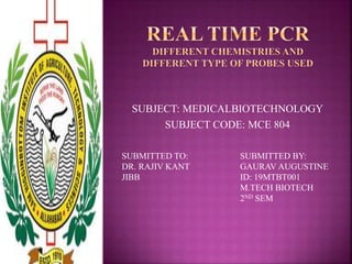 SUBJECT: MEDICALBIOTECHNOLOGY
SUBJECT CODE: MCE 804
SUBMITTED TO:
DR. RAJIV KANT
JIBB
SUBMITTED BY:
GAURAV AUGUSTINE
ID: 19MTBT001
M.TECH BIOTECH
2ND SEM
 