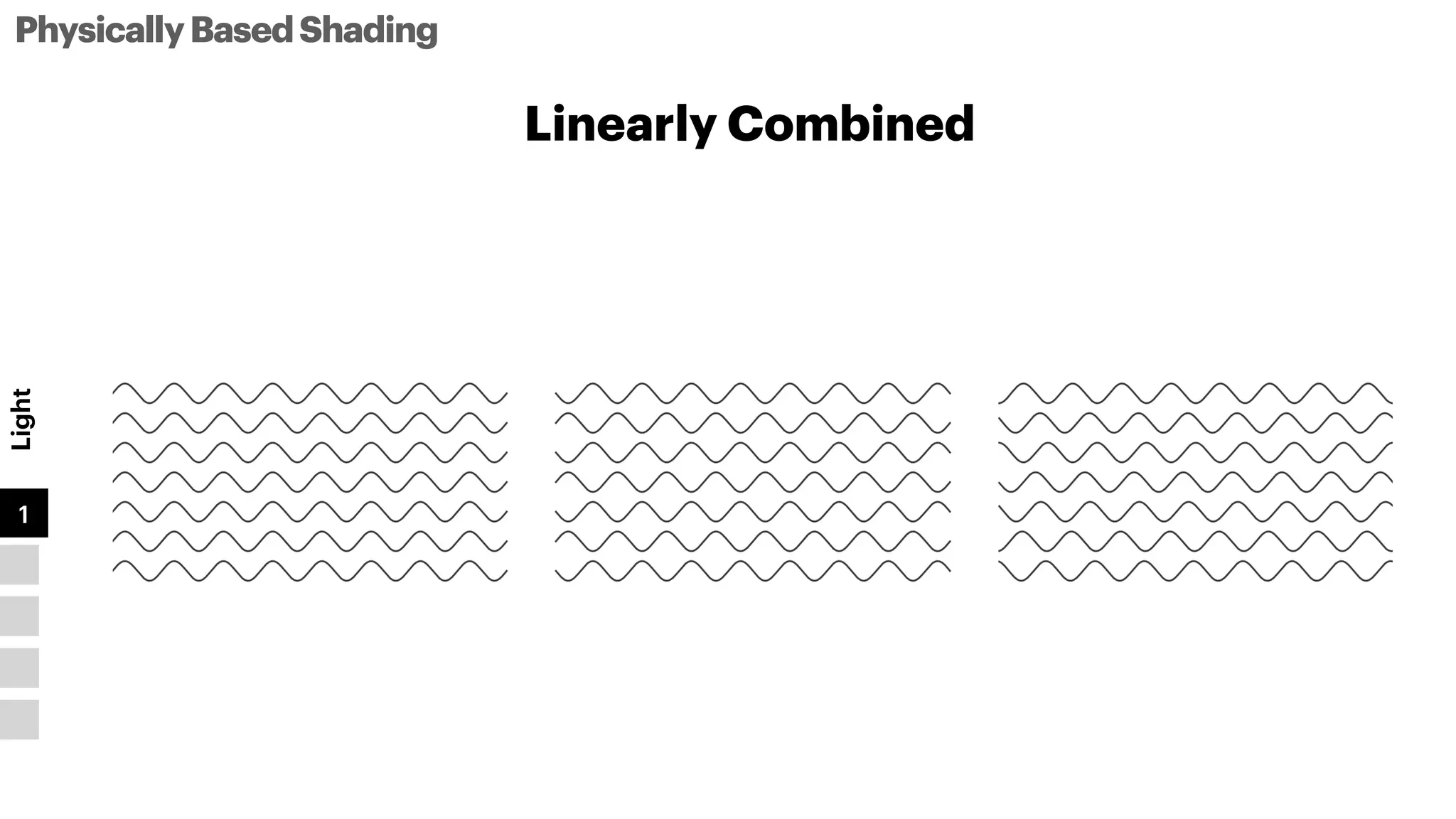 PhysicallyBasedShading
Light
1
2
3
4
5
Linearly Combined
 