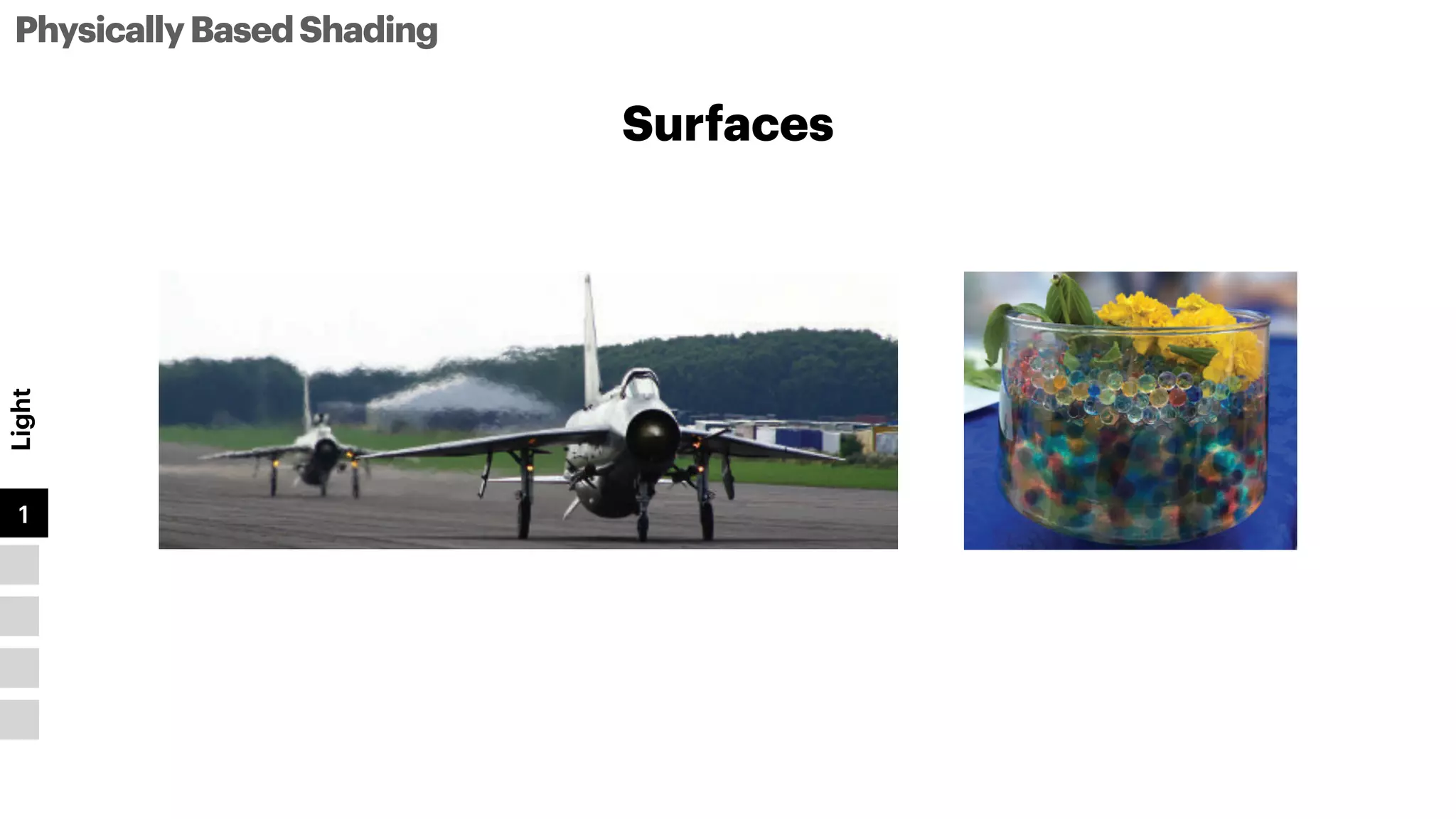 Surfaces
PhysicallyBasedShading
Light
1
2
3
4
5
 