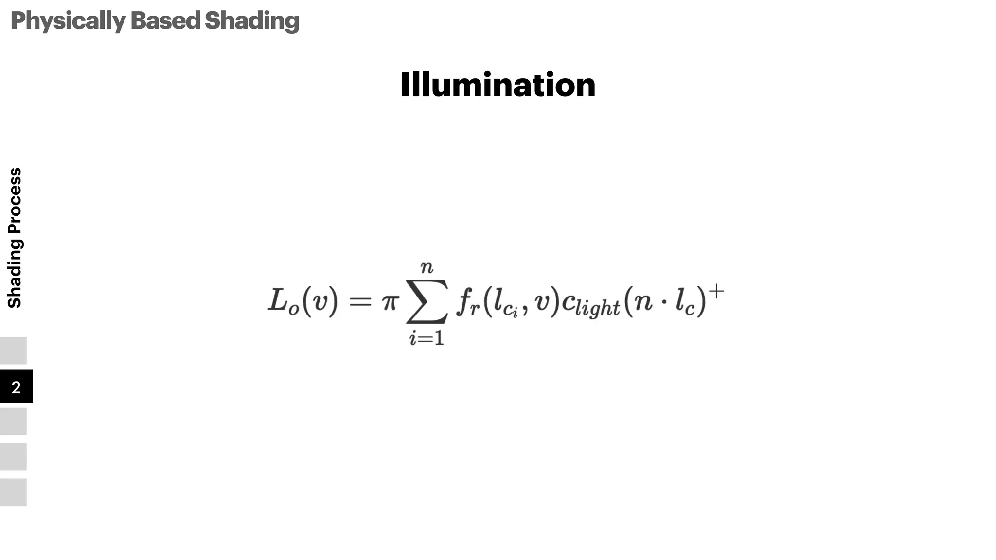 PhysicallyBasedShading
Shading
Process
1
2
3
4
5
Illumination
 