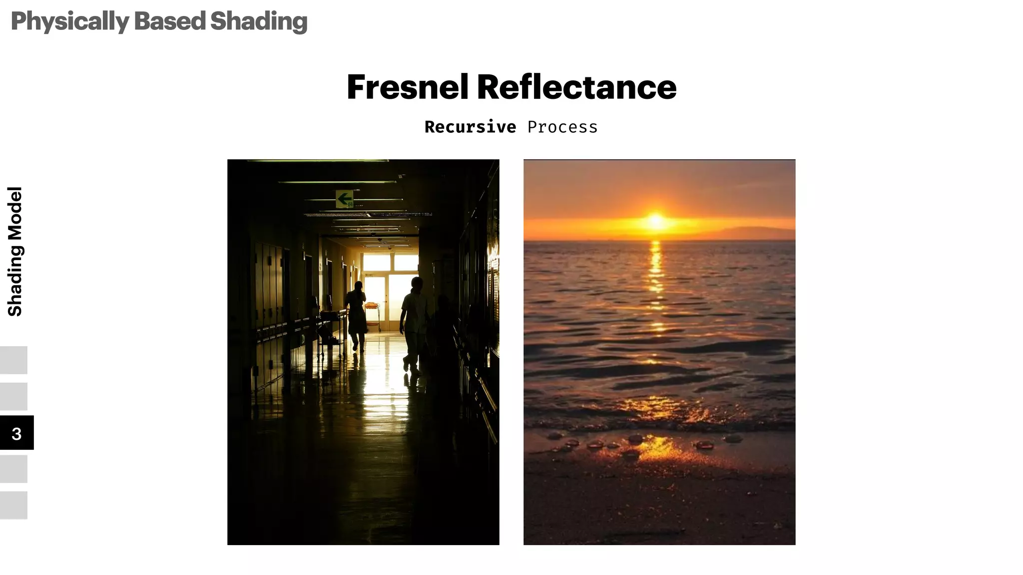 PhysicallyBasedShading
Shading
Model
1
2
3
4
5
Fresnel Re
f
lectance
Recursive Process
 