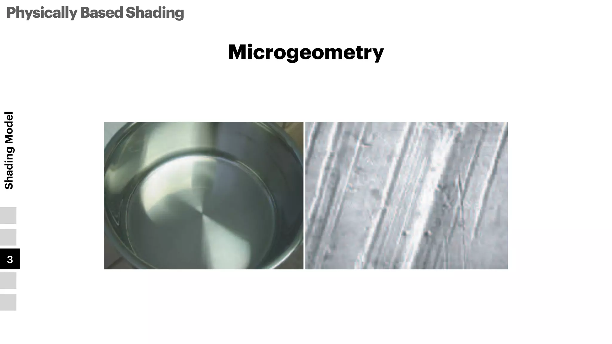 PhysicallyBasedShading
Shading
Model
1
2
3
4
5
Microgeometry
 