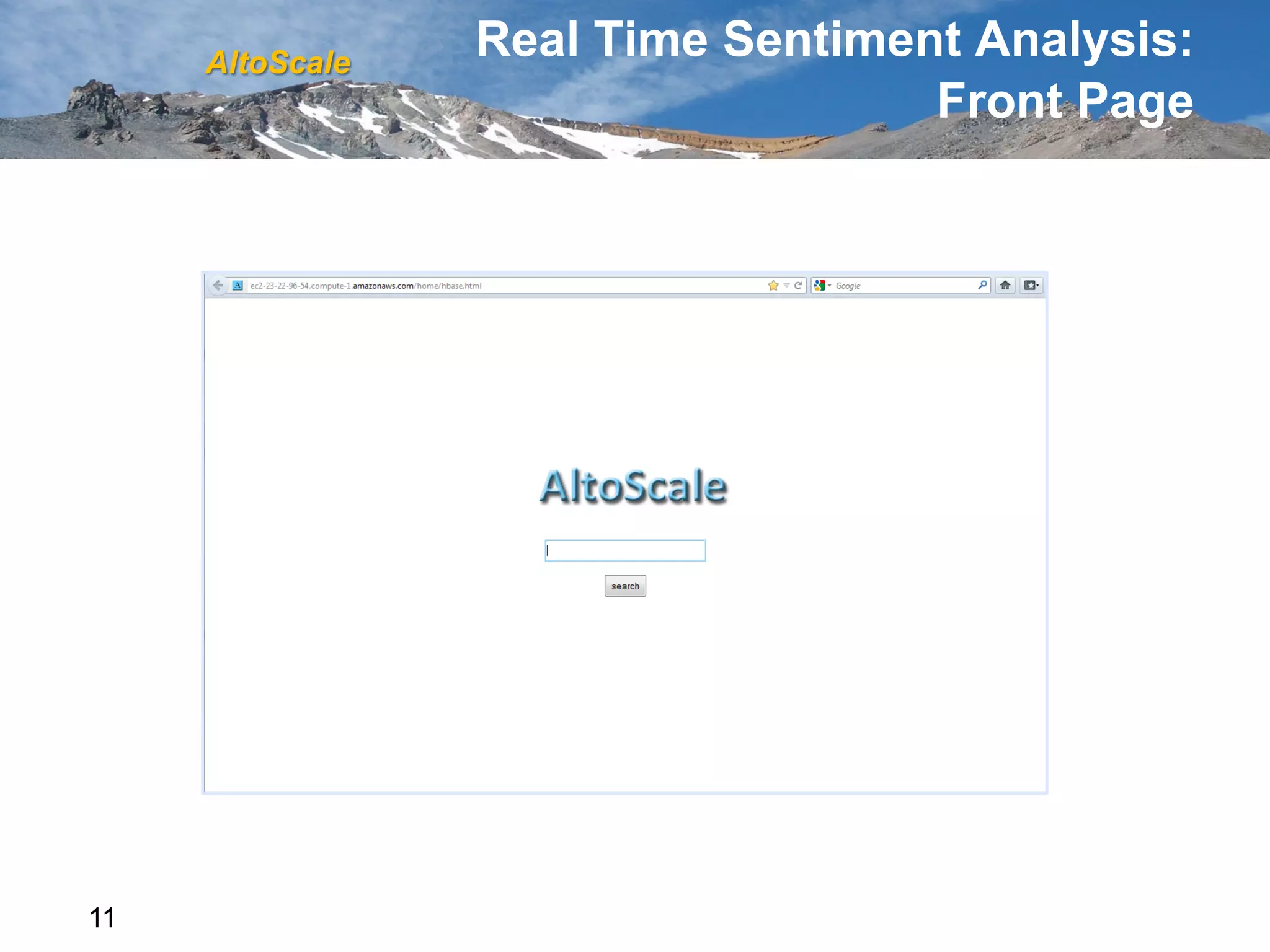 AltoScale
                 Real Time Sentiment Analysis:
                                   Front Page




11
 