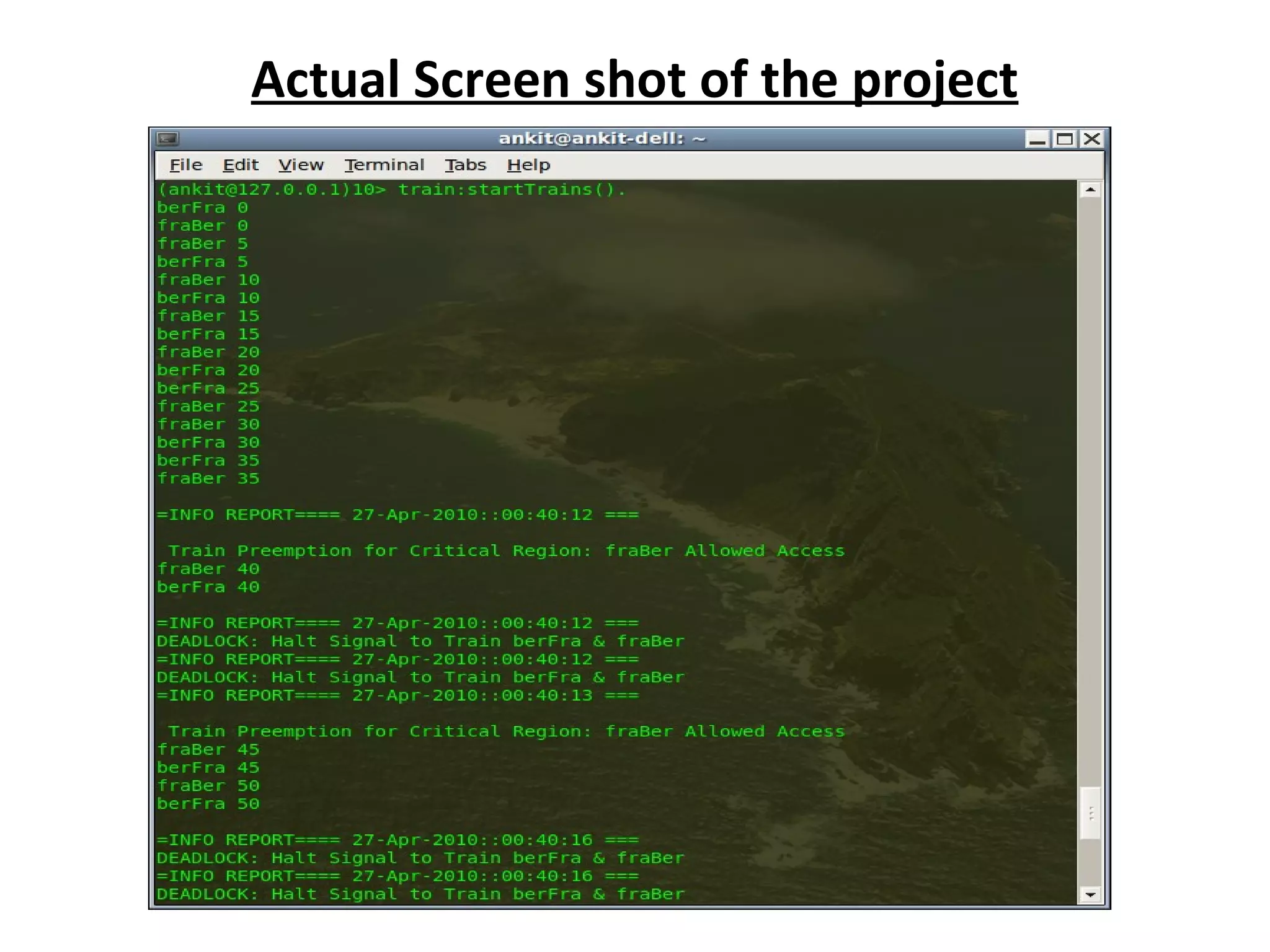 Actual Screen shot of the project (a)‏ 