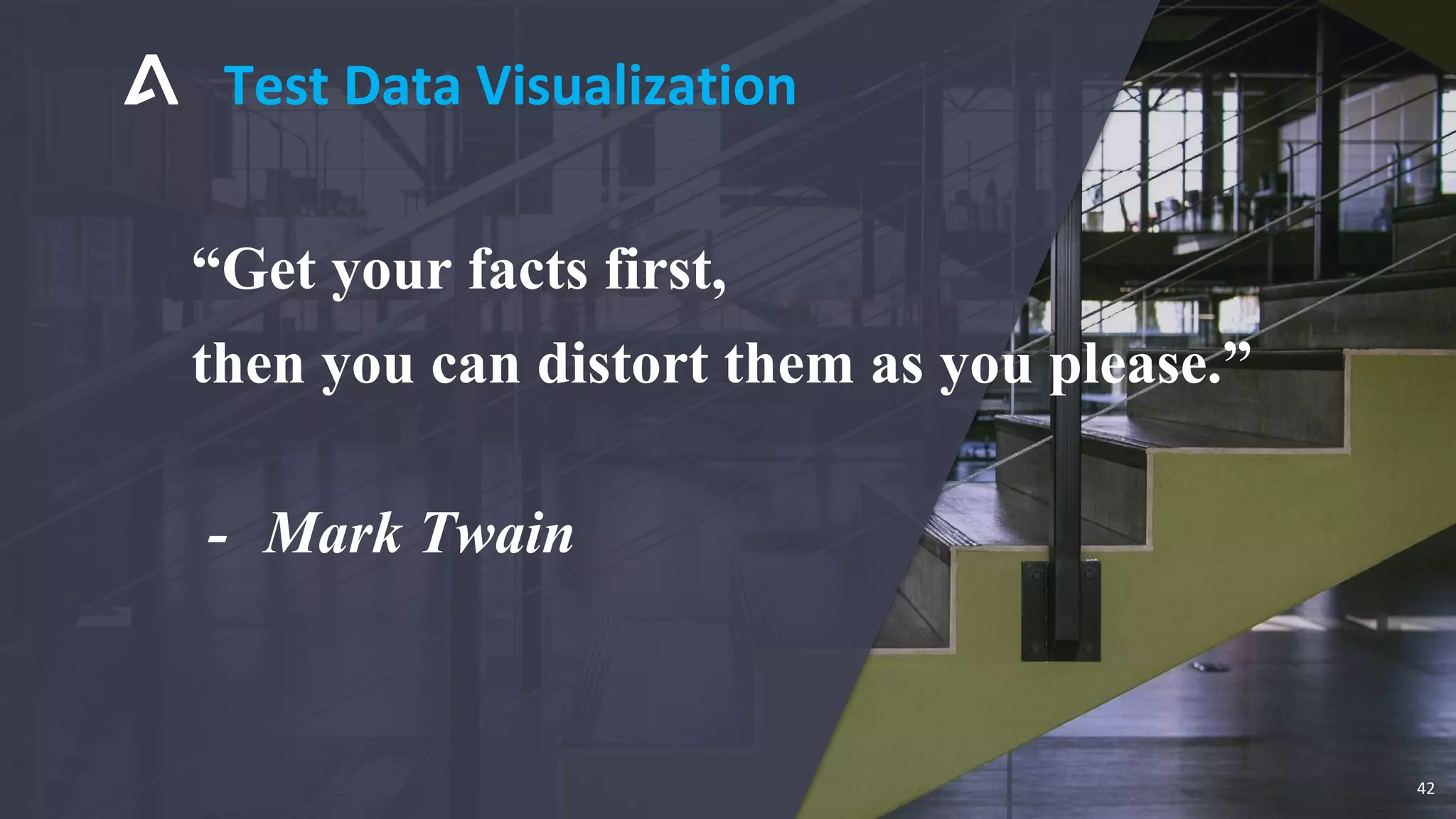 Test Data Visualization
42
“Get your facts first,
then you can distort them as you please.”
- Mark Twain
 