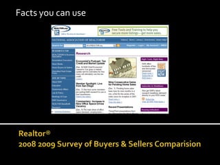 Facts you can use Realtor® 2008 2009 Survey of Buyers & Sellers Comparision 