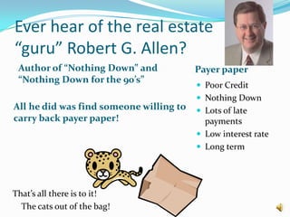 Net to Seller      = $75,200.00Asking price $100,000 = Sales PriceSale of Note (estimate)	$72,251.77Down Payment	            +	$10,000.00Cash received so far…   =	$82,251.77Cash received 		$82,251.77Commission 6%           -	$ 6,000.00Total Net to Seller      =   $76,251.77 MORE than the cash offer!