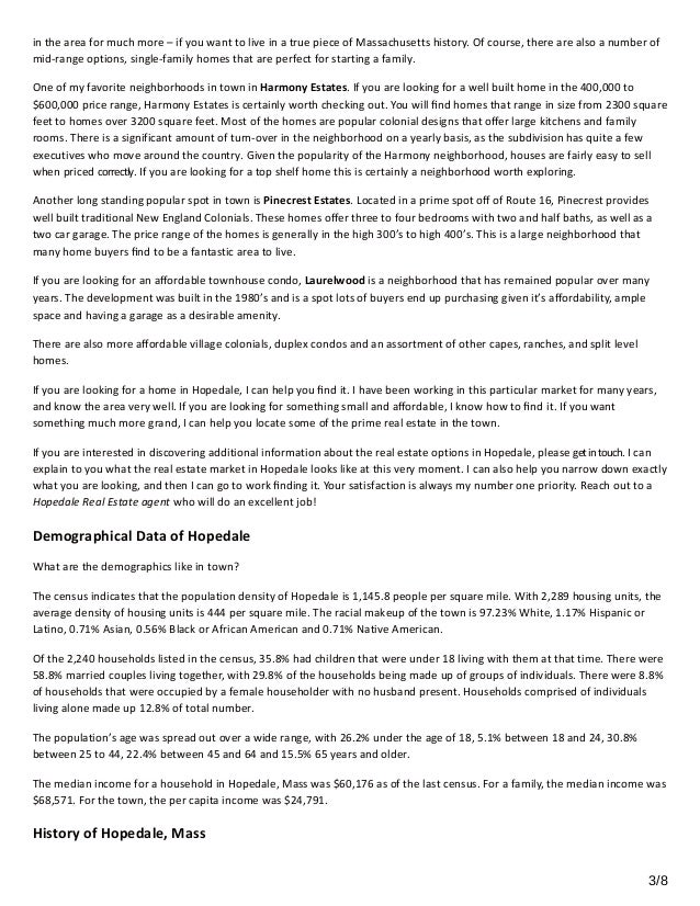 Realtors Guide to Hopedale Mass Real Estate