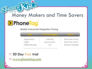 Money Makers and Time Savers 30 Day  Free  trial www.phonetag.com 