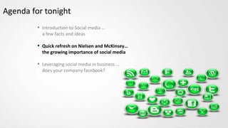 Agenda for tonight
         ▪ Introduction to Social media …
           a few facts and ideas

         ▪ Quick refresh on...