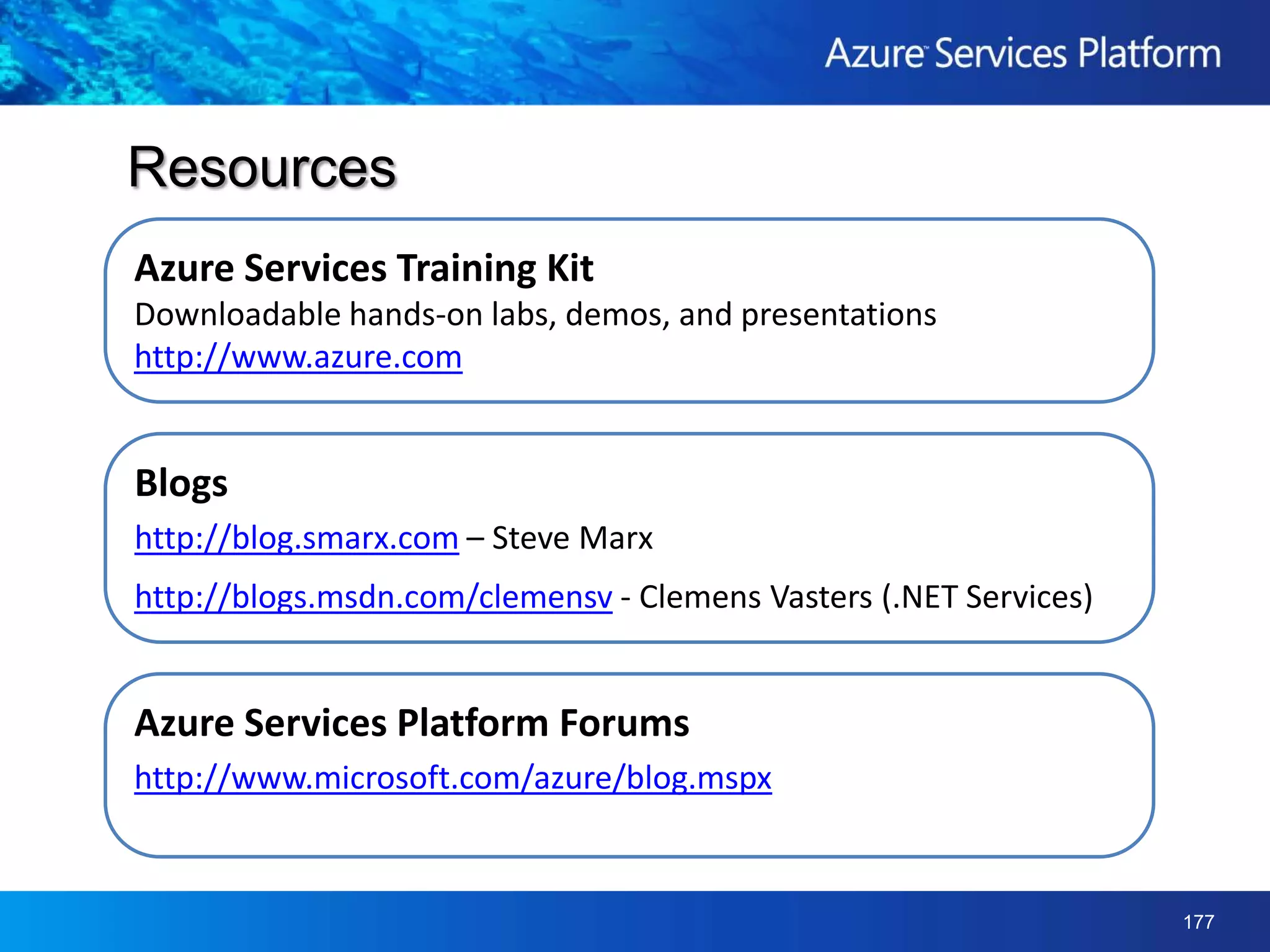 Using the Cloud for CommunicationsProxy?Company 1Firewallhttp://app.queue.core.windows.net/ClientAzure QueueRESTWeb RoleCompany 2ClientFirewall