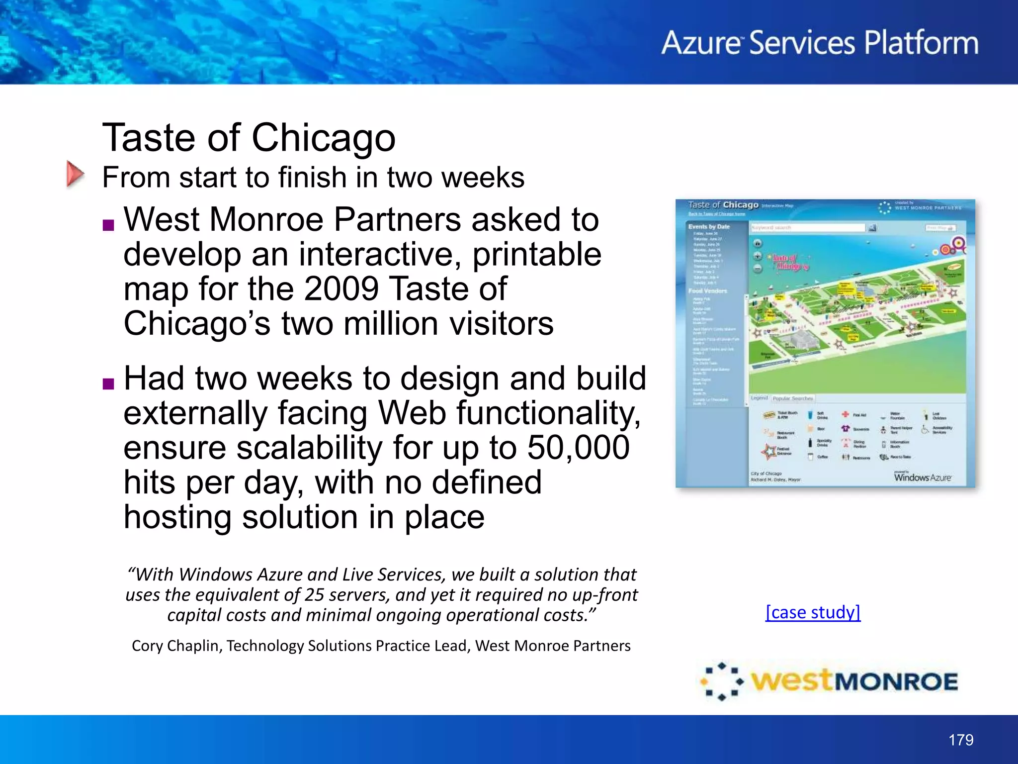 Using the Cloud for CommunicationsCompany 1Firewallhttp://app.queue.core.windows.net/ClientAzure QueueRESTWeb Role65.55.33.204Company 2ClientFirewall192.168.14.100OK, so I’ll do a HTTP poll every minute