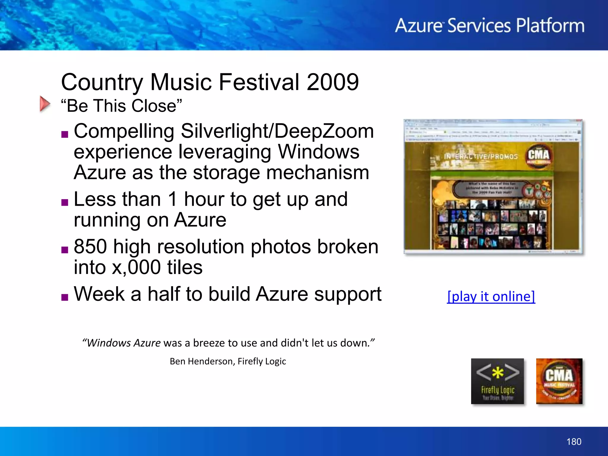 Using the Cloud for CommunicationsCompany 1Firewallhttp://app.queue.core.windows.net/ClientAzure QueueRESTWeb Role65.55.33.204Company 2ClientFirewall192.168.14.100…and how about other protocols other than HTTP?
