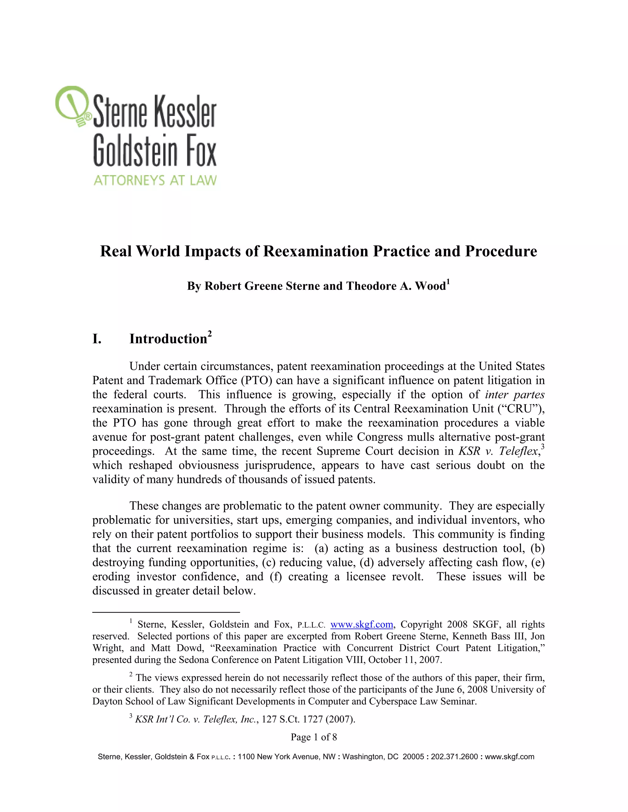 SKGF_Advisory_Real World Impacts of Reexamination Practice and Procedure_2008