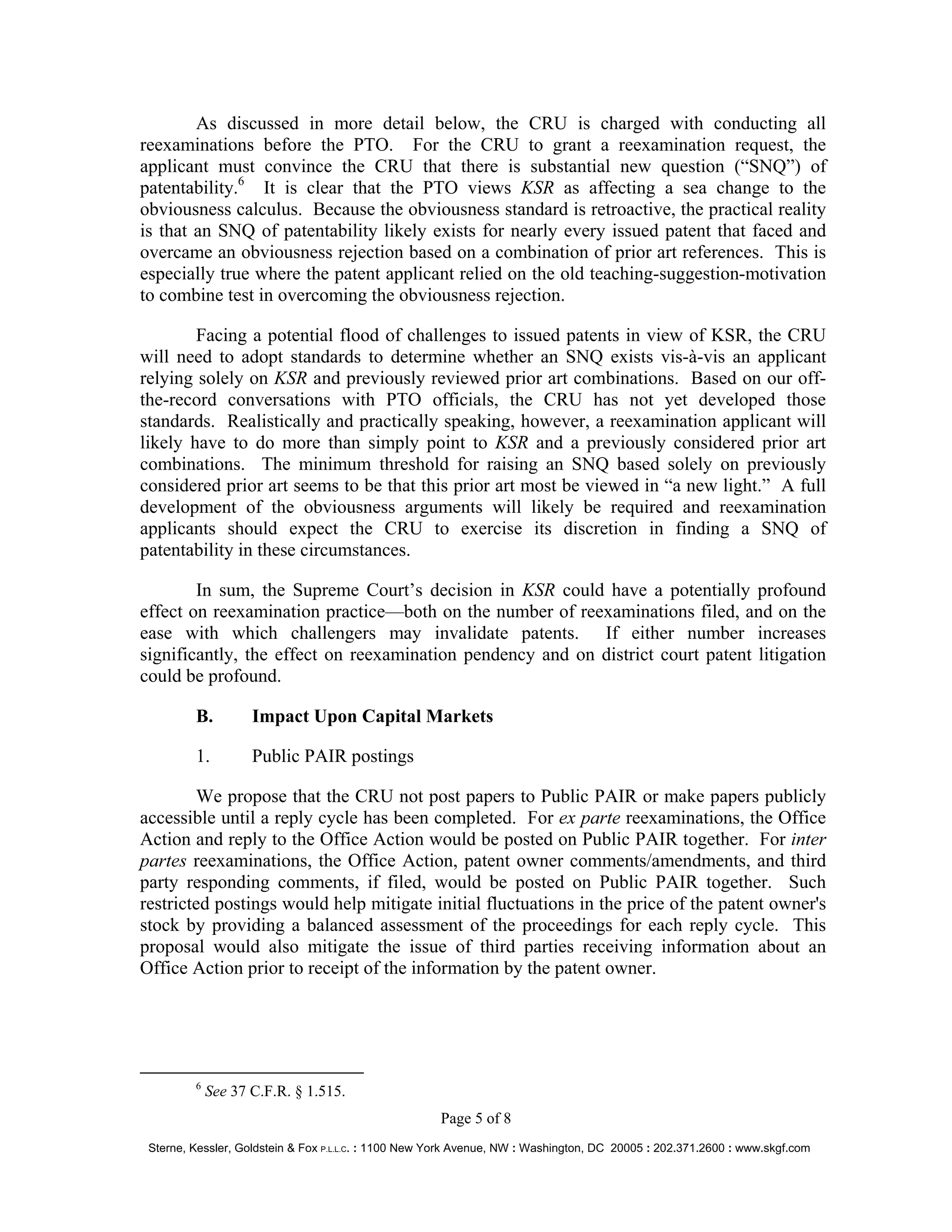 SKGF_Advisory_Real World Impacts of Reexamination Practice and Procedure_2008