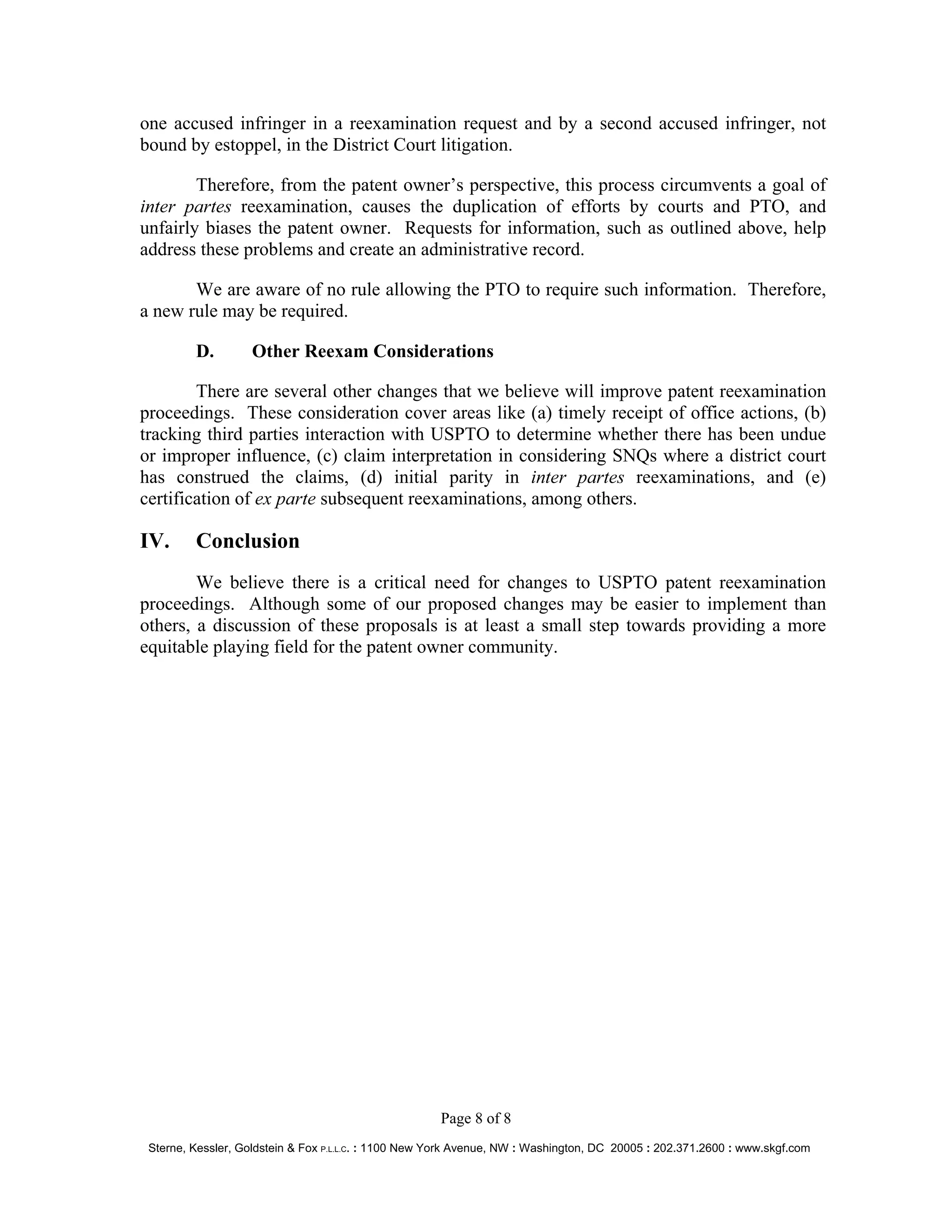 SKGF_Advisory_Real World Impacts of Reexamination Practice and Procedure_2008