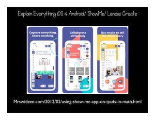Explain Everything iOS & Android/ ShowMe/ Lensoo Create
Mrswideen.com/2012/02/using-show-me-app-on-ipads-in-math.html
 