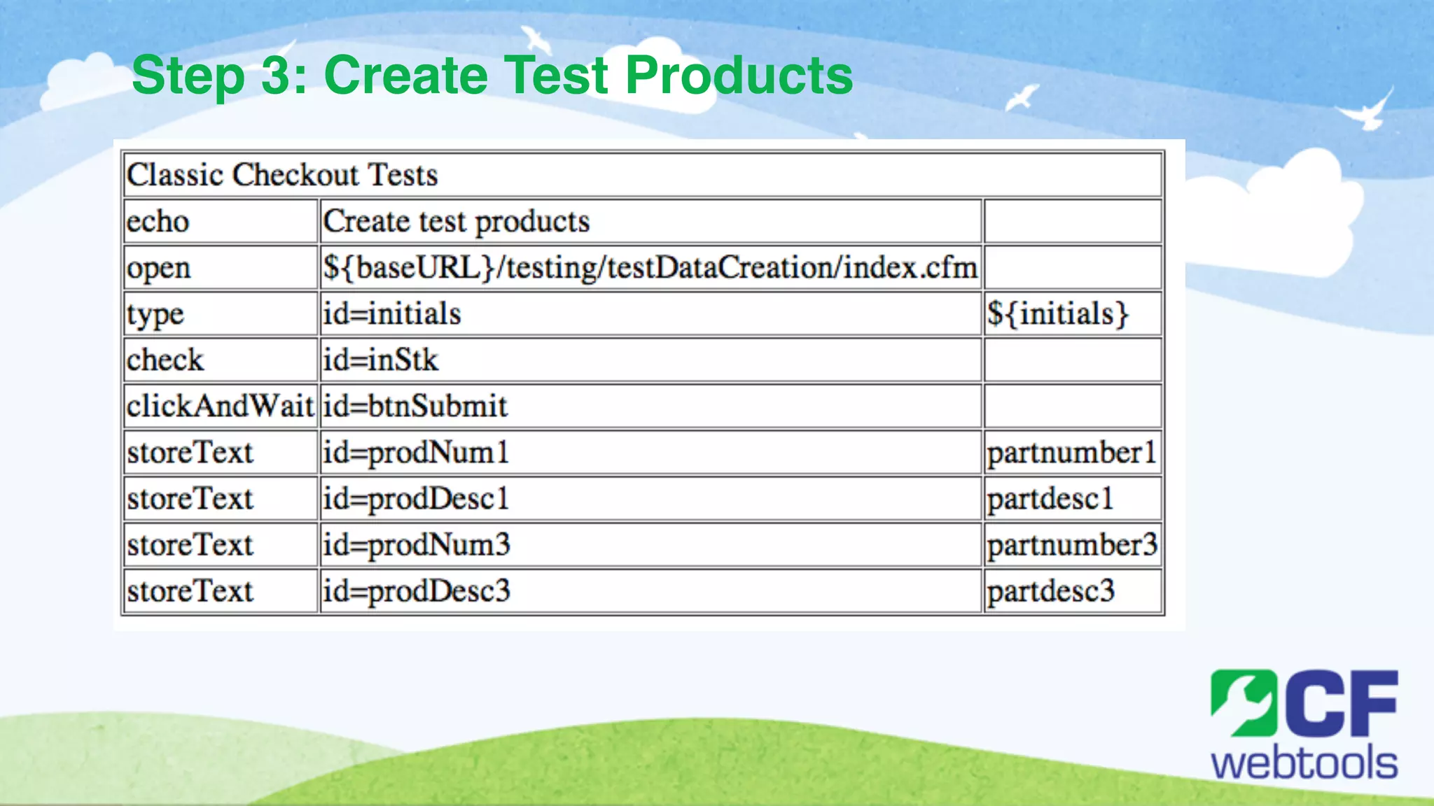 Step 3: Create Test Products 
 