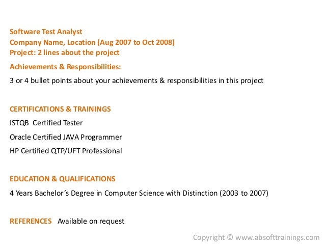 resume of software tester