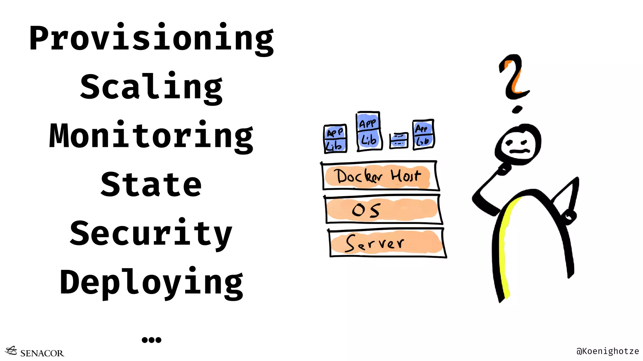 @Koenighotze
Provisioning
Scaling
Monitoring
State
Security
Deploying
…
 