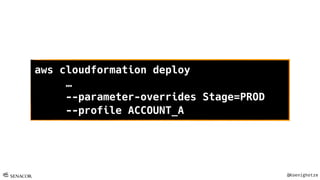@Koenighotze
aws cloudformation deploy
…
--parameter-overrides Stage=PROD
--profile ACCOUNT_A
 