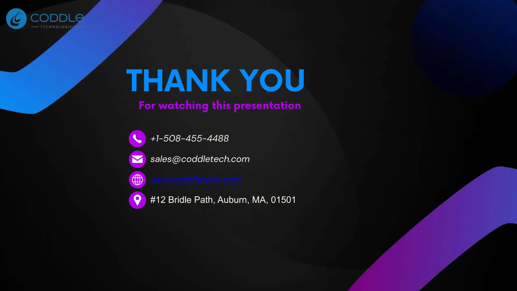 +1-508-455-4488
sales@coddletech.com
www.coddletech.com
#12 Bridle Path, Auburn, MA, 01501
 