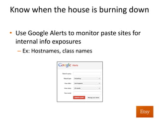 Know	
  when	
  the	
  house	
  is	
  burning	
  down	
  	
  
	
  
•  Now	
  that	
  we’ve	
  smoothed	
  out	
  the	
  graphs…	
  
•  Use	
  the	
  same	
  approach	
  as	
  before:	
  
– Grab	
  the	
  raw	
  data	
  
– Look	
  for	
  values	
  above/below	
  a	
  set	
  threshold	
  	
  
– Alert	
  	
  
 