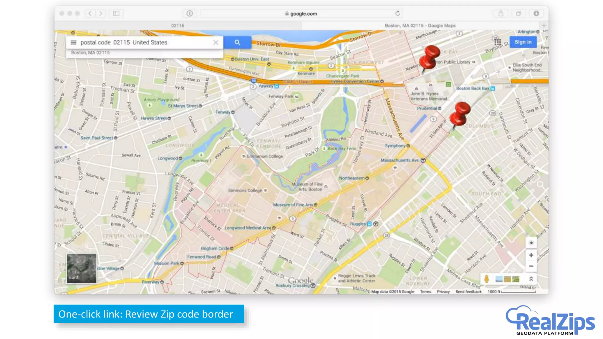 One-click link: Review Zip code border
 