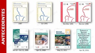 ANTECEDENTES
1987 Rev Mar 1995 – Rev Jun 1998Jun 1991
May 15, 2011Apr 15, 20064th Ed – Oct 15, 2000
Textbook of
Neonatal
Resuscitation, 7th
Edition (Neonatal
Resuscitation:
Textbook)
by American
Academy of
Pediatrics and
Ameri and Gary
Weiner
Apr 30, 2016
 