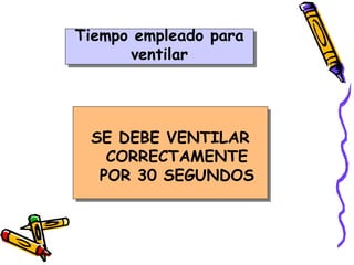 Tiempo empleado para
ventilar
SE DEBE VENTILAR
CORRECTAMENTE
POR 30 SEGUNDOS
 