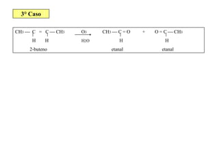 3° Caso
CH3  C = C  CH3 O3 CH3  C = O + O = C  CH3
H H H2O H H
2-buteno etanal etanal
 