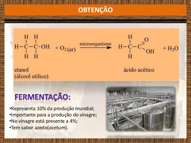 Reação de produção de ácido acético a partir do etanol - Química Orgâ…