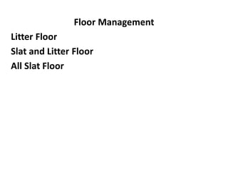 Floor Management
Litter Floor
Slat and Litter Floor
All Slat Floor
 