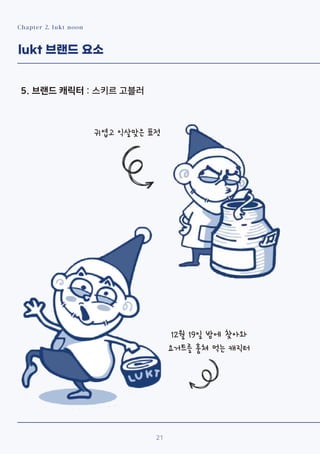 21
Chapter 2. lukt noon
lukt 브랜드 요소
5. 브랜드 캐릭터 : 스키르 고블러
귀엽고 익살맞은 표정
12월 19일 밤에 찾아와
요거트를 훔쳐 먹는 캐릭터
 