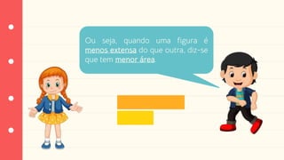 Ou seja, quando uma figura é
menos extensa do que outra, diz-se
que tem menor área.
 