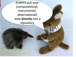 ALWAYS put your
(computational,
instrumental,
observational)
data directly into a
repository
 