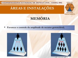 ÁREAS E INSTALAÇÕES MEMÓRIA Favorece o controle da amplitude de recurso gerenciável; 