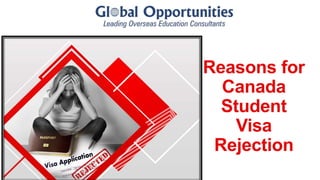 1
Reasons for
Canada
Student
Visa
Rejection
 