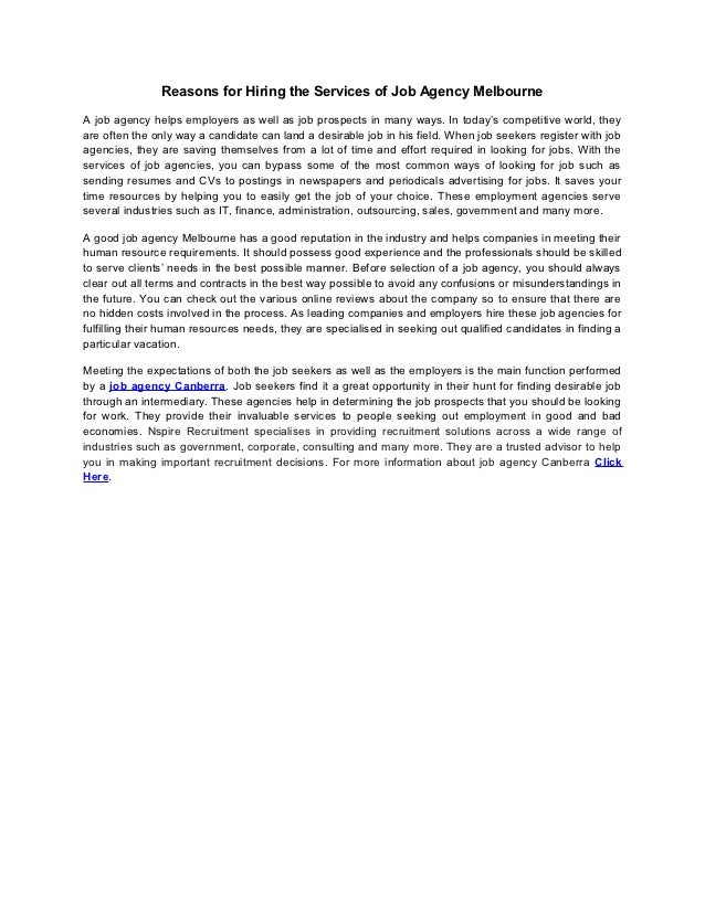 Reasons for hiring the services of job agency melbourne