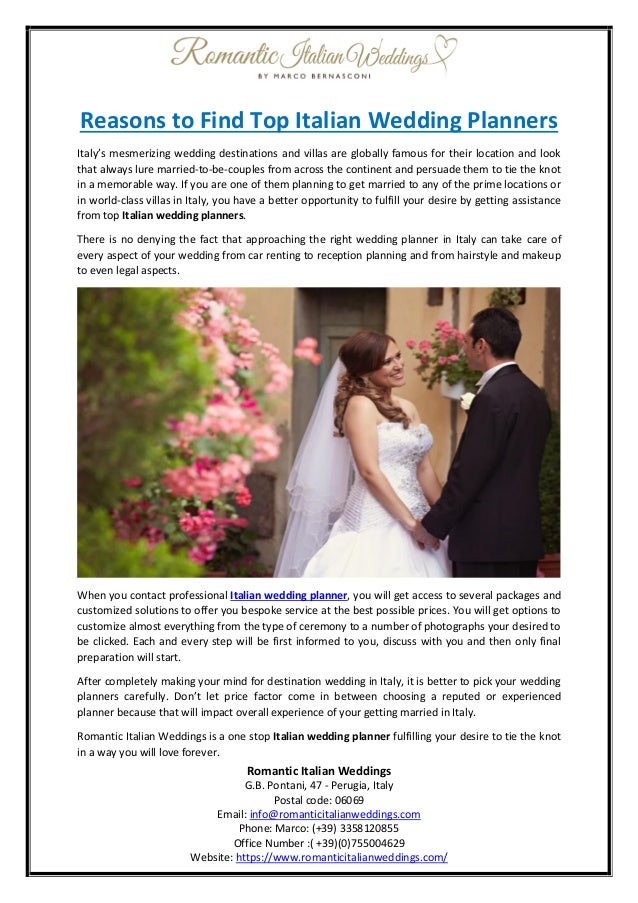 Reasons To Find Top Italian Wedding Planners