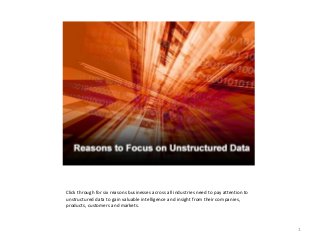 Click through for six reasons businesses across all industries need to pay attention to
unstructured data to gain valuable intelligence and insight from their companies,
products, customers and markets.

1

 