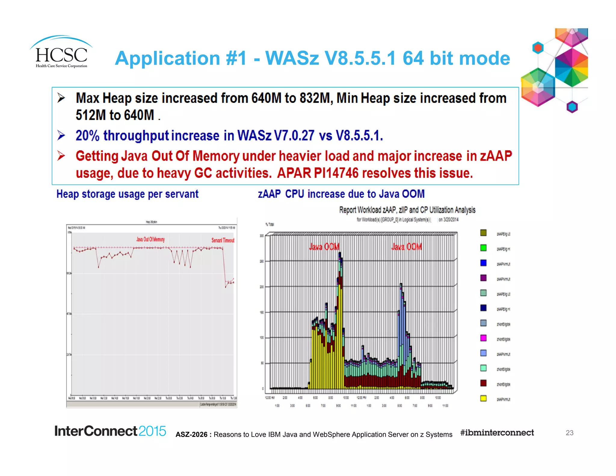 Application #1 - WASz V8.5.5.1 64 bit mode
23ASZ-2026 : Reasons to Love IBM Java and WebSphere Application Server on z Systems
 