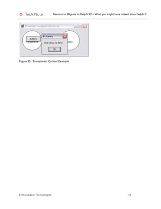 Reasons to Migrate to Delphi XE – What you might have missed since Delphi 7
Embarcadero Technologies - 44 -
Figure 35. Transparent Control Example
 