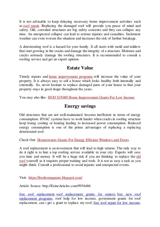 Reasons To Replace Your RoofFree Roof Replacement Grants Programs.docx